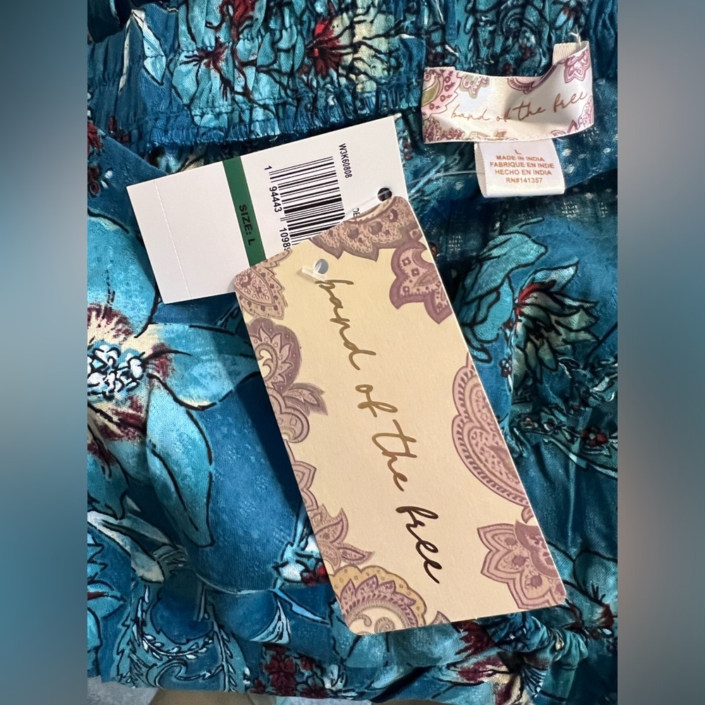 BOG, Band of the Free CELENE TEAL FLORAL LAYERED MIDI SKIRT, size L, new w/ tags - Picture 8 of 9